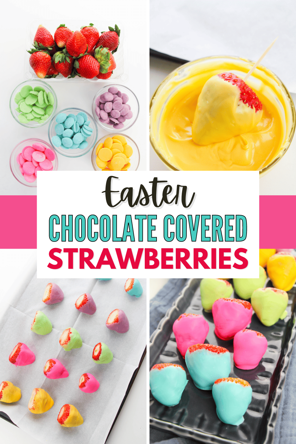 These Easter Chocolate Covered Strawberries make a wonderful treat for any occasion. They are delicious and fun to make. #easterchocolatecoveredstrawberries #chocolatecoveredstrawberries #easterdessert #easterstrawberries #eastertreat via @wondermomwannab