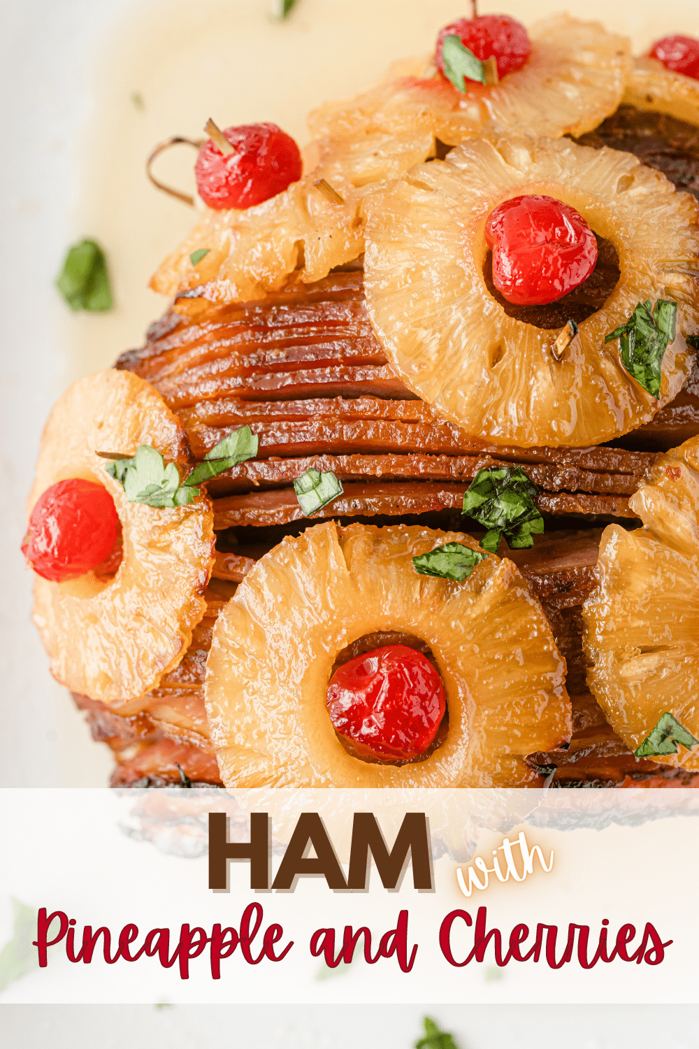 This Ham with Pineapple and Cherries is the perfect addition to your holiday table. The combination of fruit and ham is a timeless classic. #hamwithpineappleandcherries #brownsugarglaze #spiralcuthams #holidayham #easter via @wondermomwannab