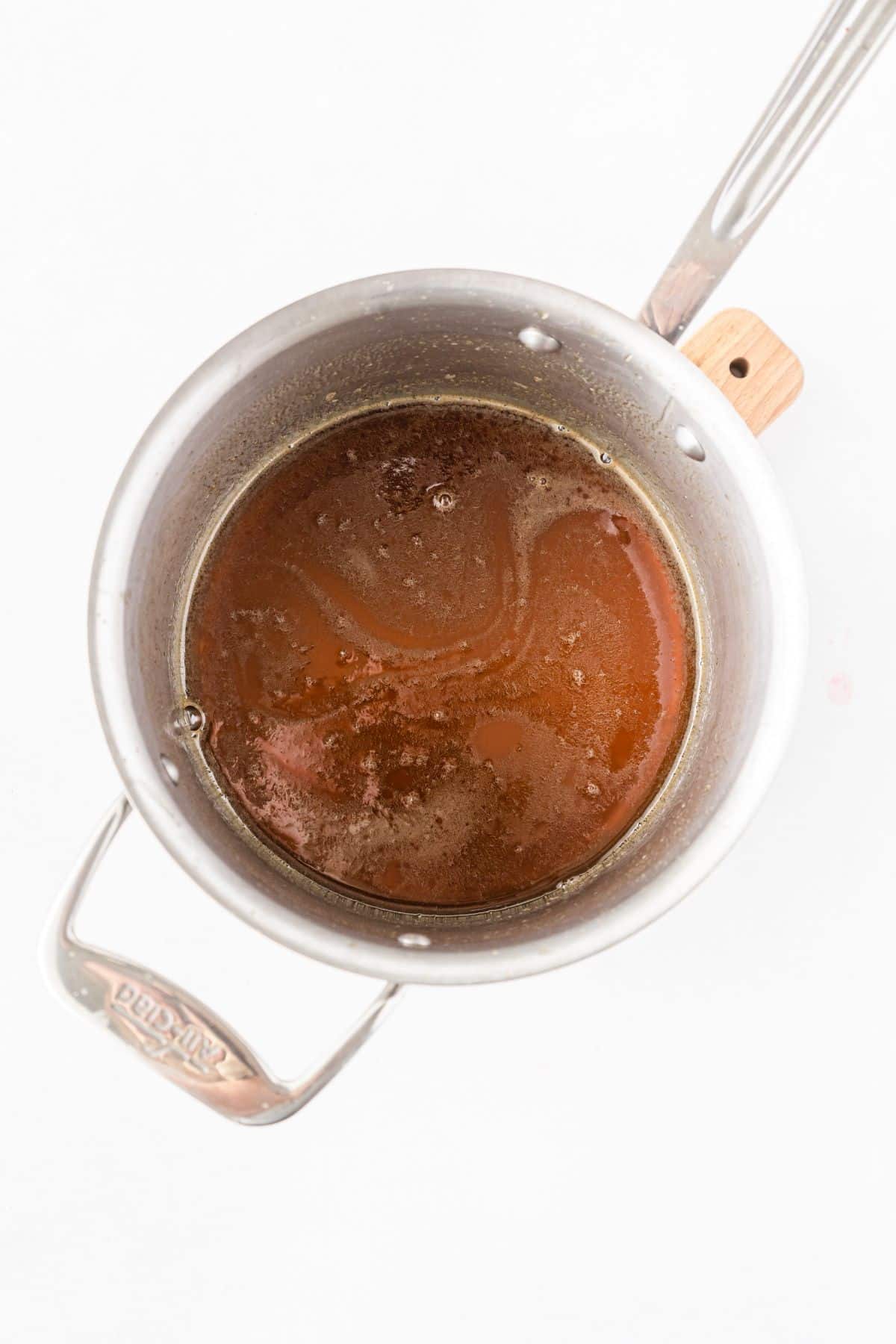 Glaze mixture in a saucepan.