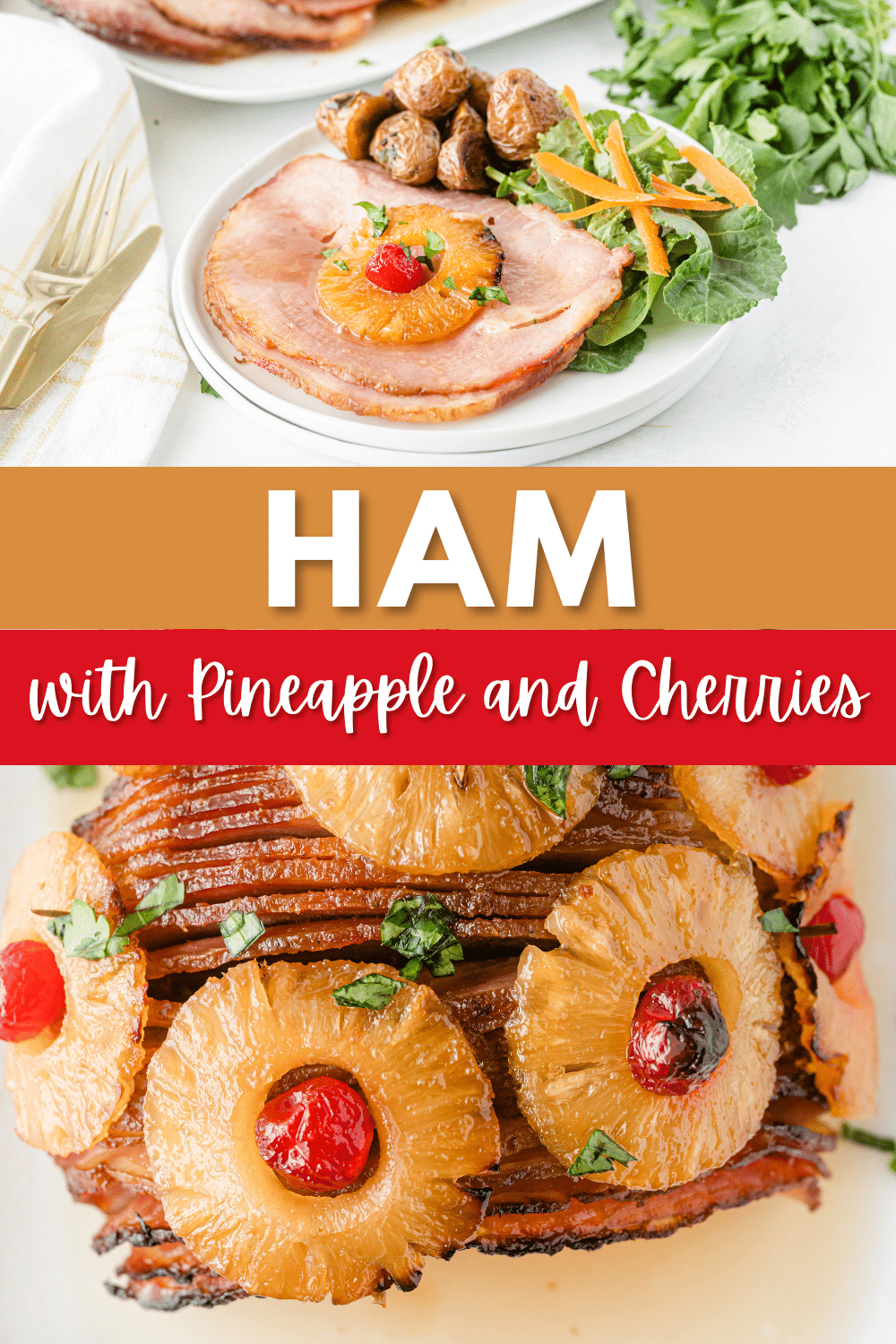 This Ham with Pineapple and Cherries is the perfect addition to your holiday table. The combination of fruit and ham is a timeless classic. #hamwithpineappleandcherries #brownsugarglaze #spiralcuthams #holidayham #easter via @wondermomwannab