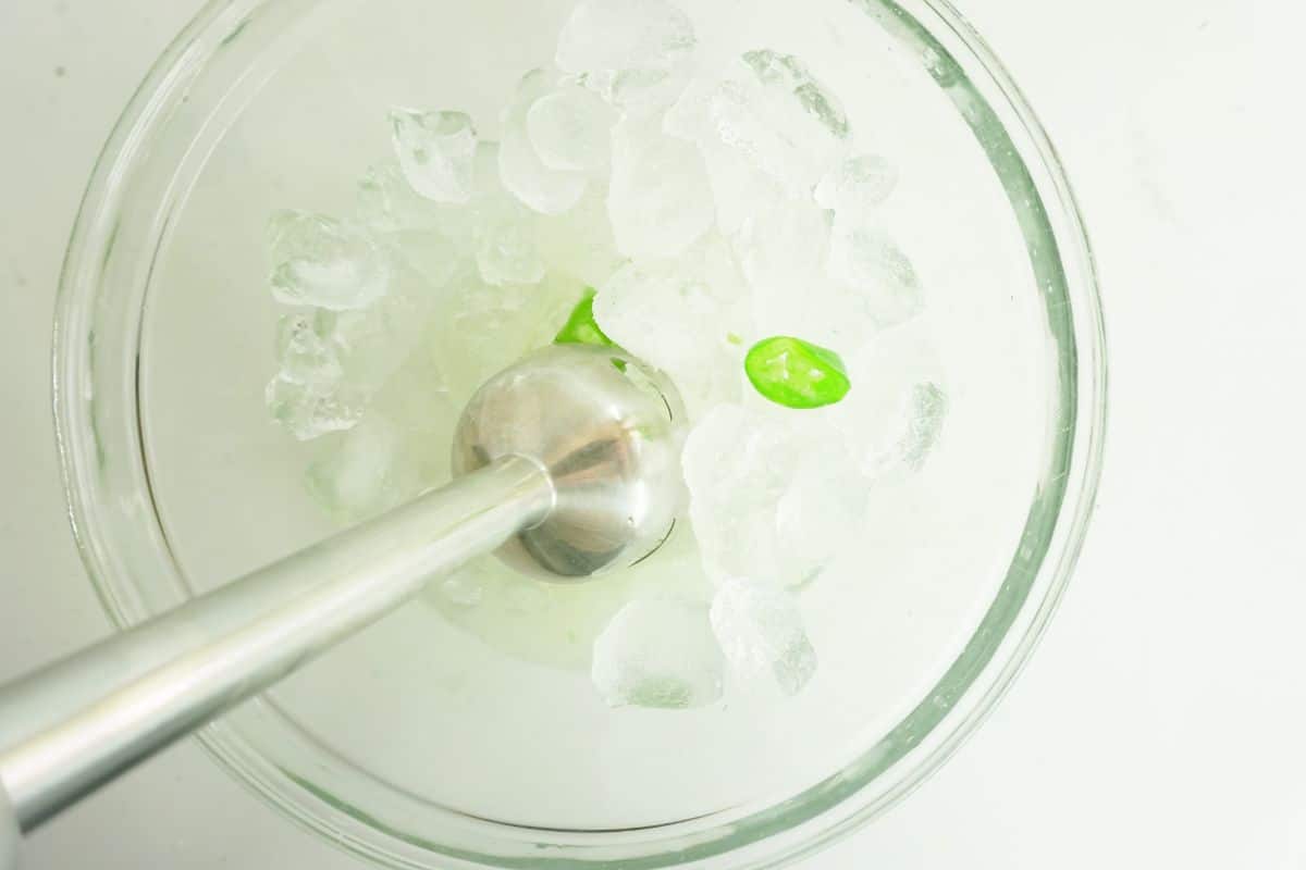 using an immersion blender, blend the ingredients in a glass bowl.