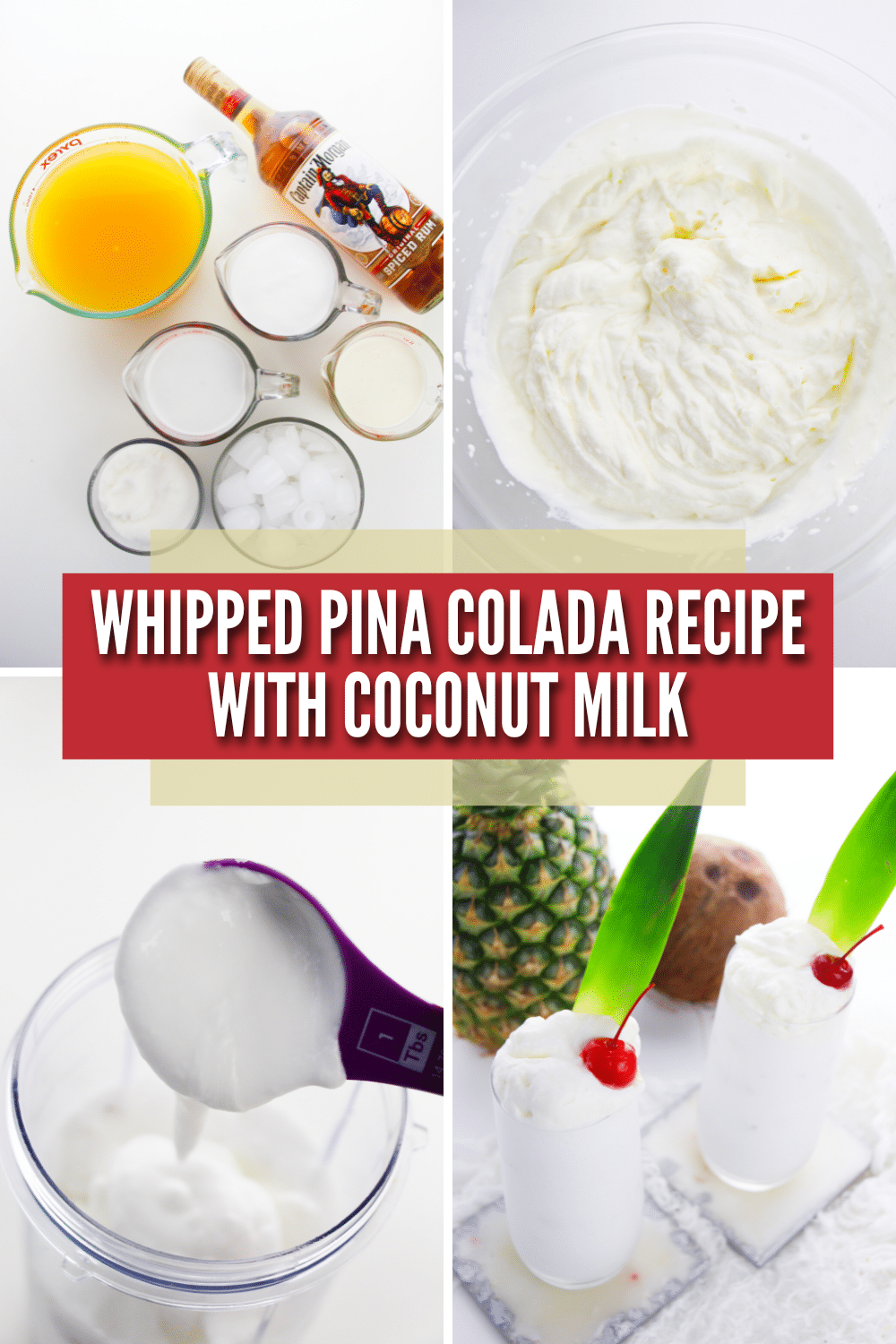 This Whipped Pina Colada Recipe with Coconut Milk is sweet, creamy, and bursting with coconut flavor. It's the perfect cocktail for summer. #pinacoladarecipewithcoconutmilk #pinacolada #pinacoladarecipe #pinacoladas #frozencocktail via @wondermomwannab