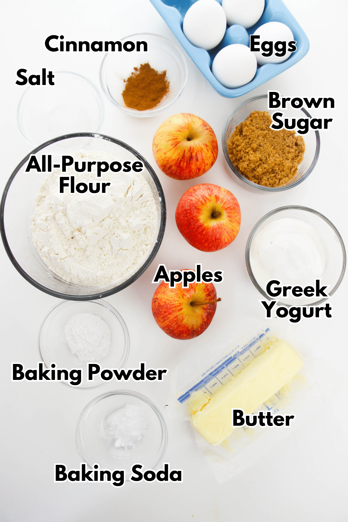 Apple Crumble Muffins ingredients.