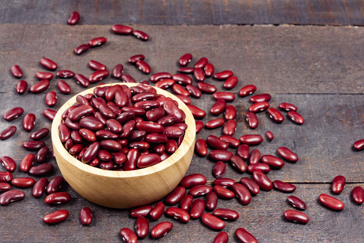 Red Kidney Beans in a wooden bowl.