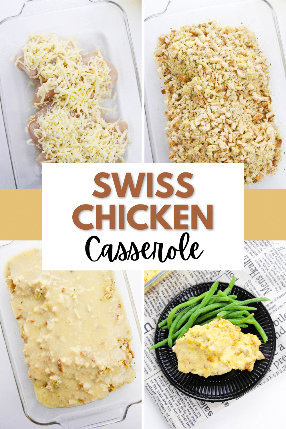 Swiss chicken casserole is an easy, yet incredibly satisfying dish featuring melted Swiss cheese, juicy chicken, and savory stuffing. #swisschickencasserole #swisscheese #casserolerecipe #creamyswisschickenbake #stuffingcasserole via @wondermomwannab