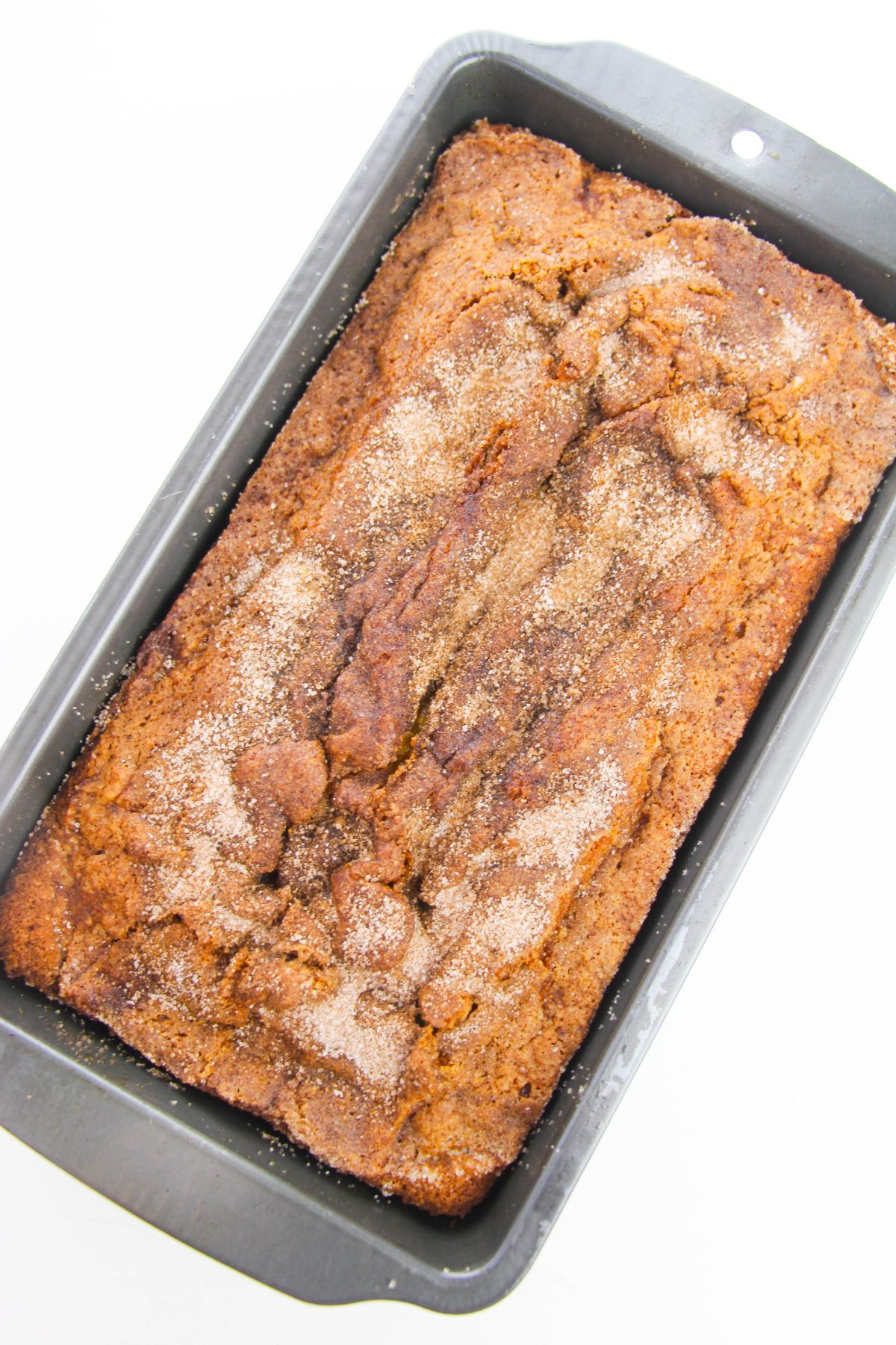 Snickerdoodle Banana Bread in a loaf pan.