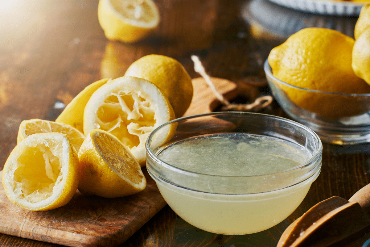 Bowl full of freshly squeezed lemon juice.