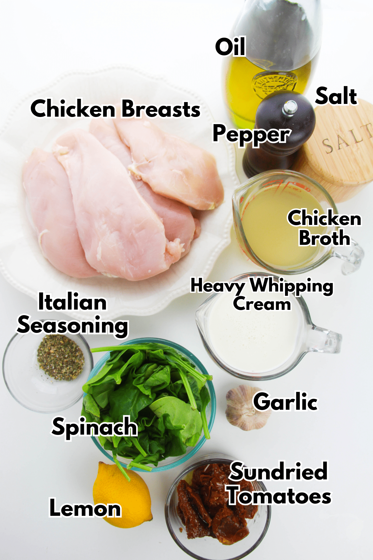 Tuscan Chicken Recipe ingredients.