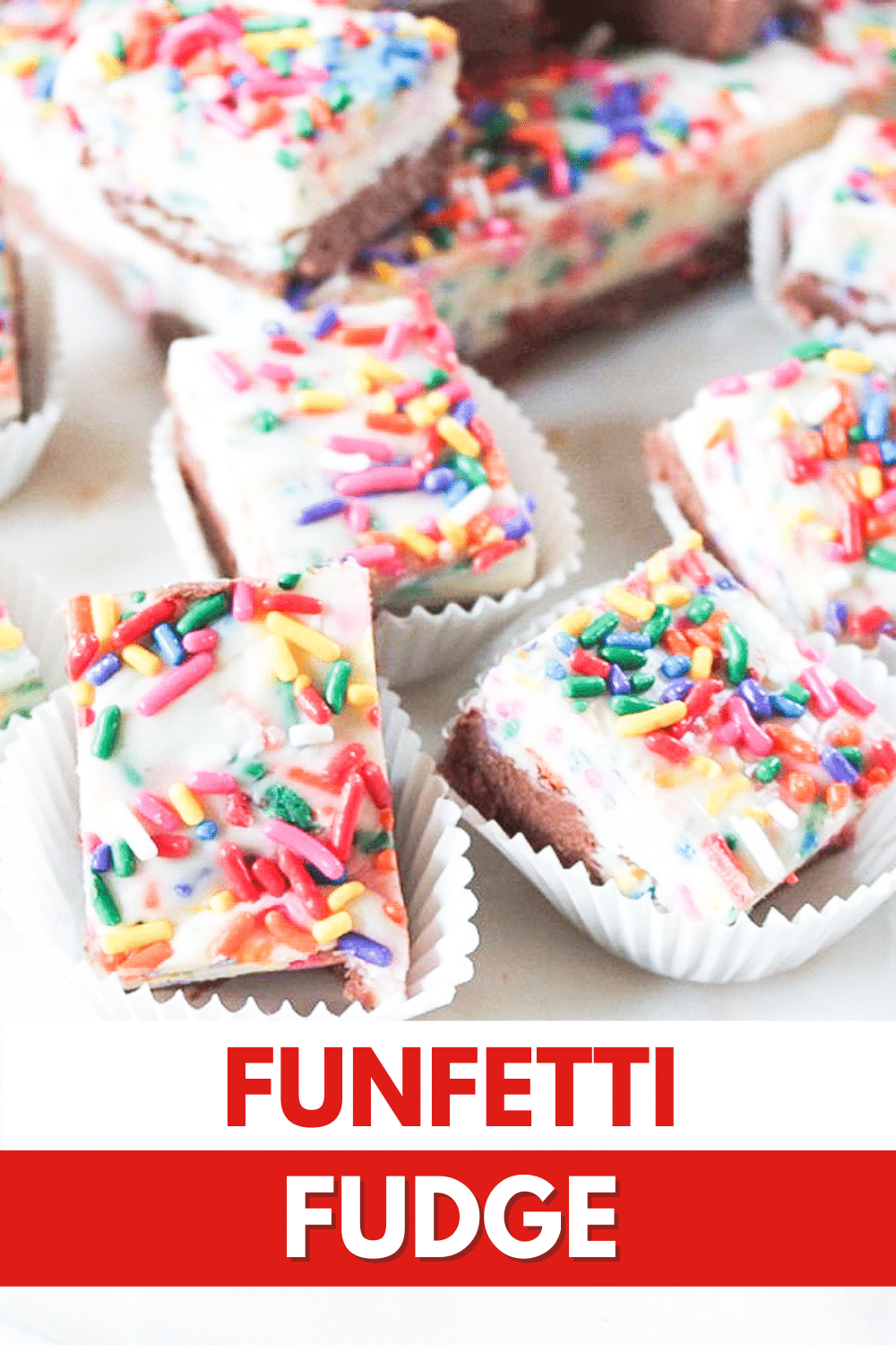 Funfetti fudge with sprinkle topping.