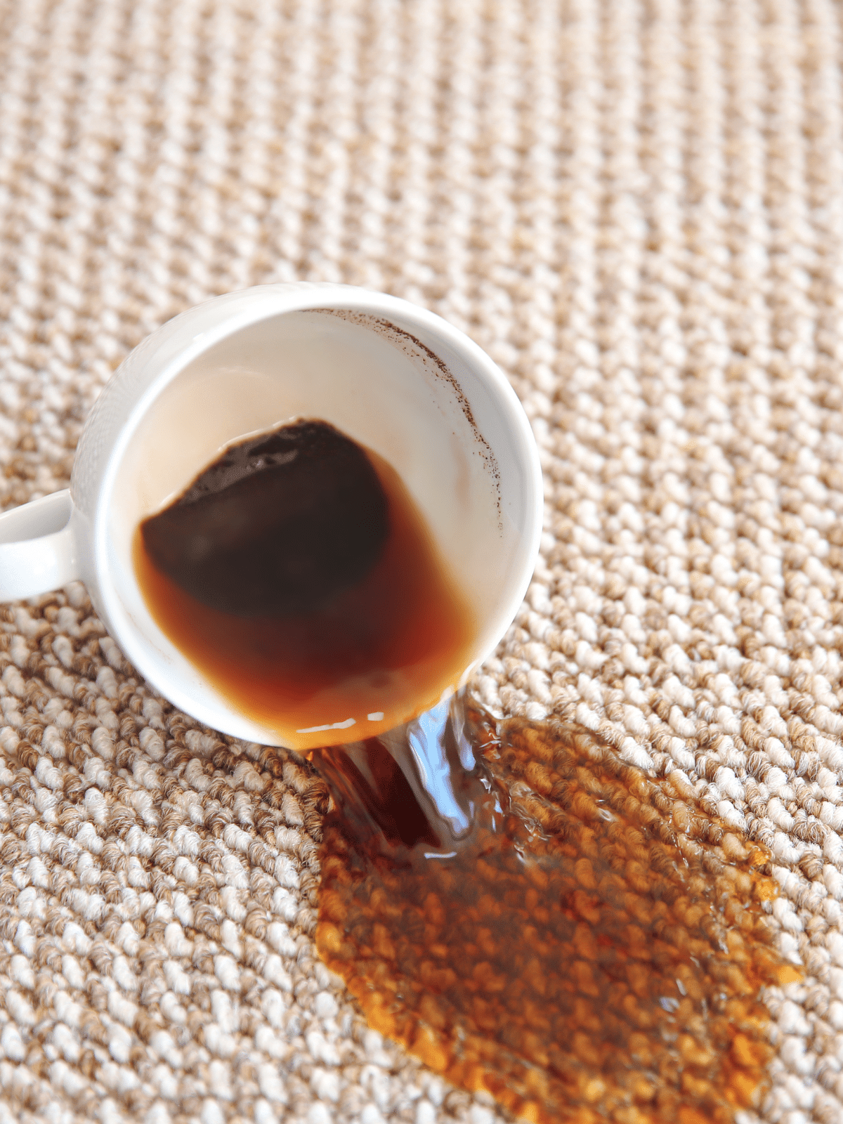 Coffee spilled on a brown carpet.