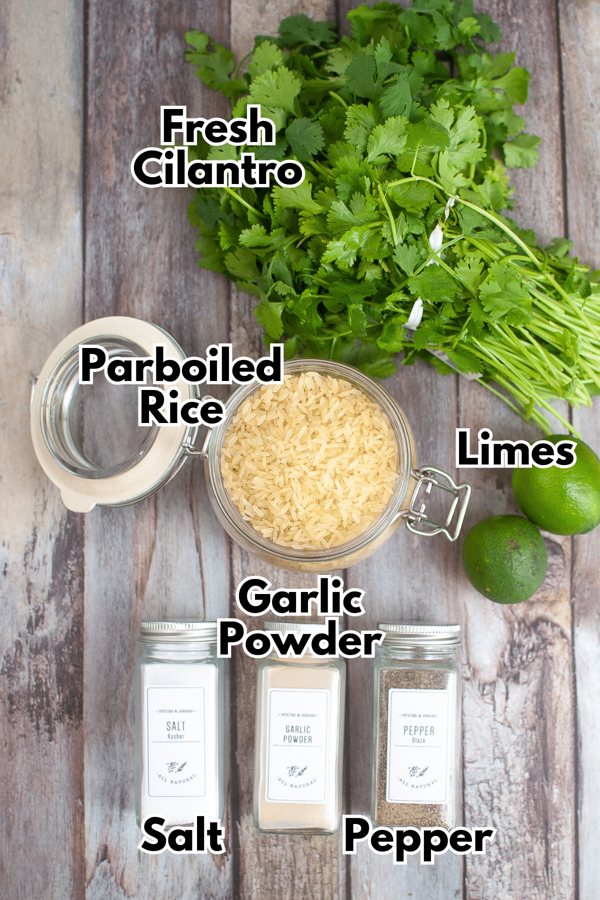 A list of ingredients for Instant Pot Rice Pilaf.