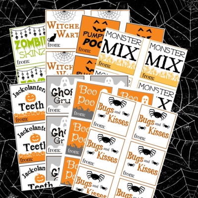 Printable halloween tags with spiders for goodie bags.
