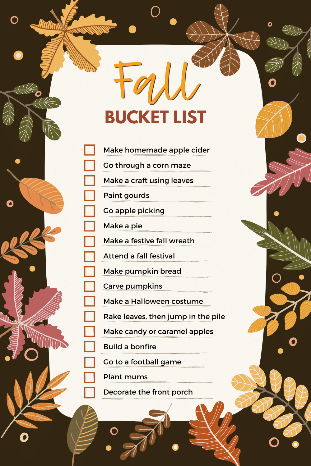 Fall bucket list printable.