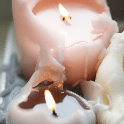 Three candles are sitting on carpet.