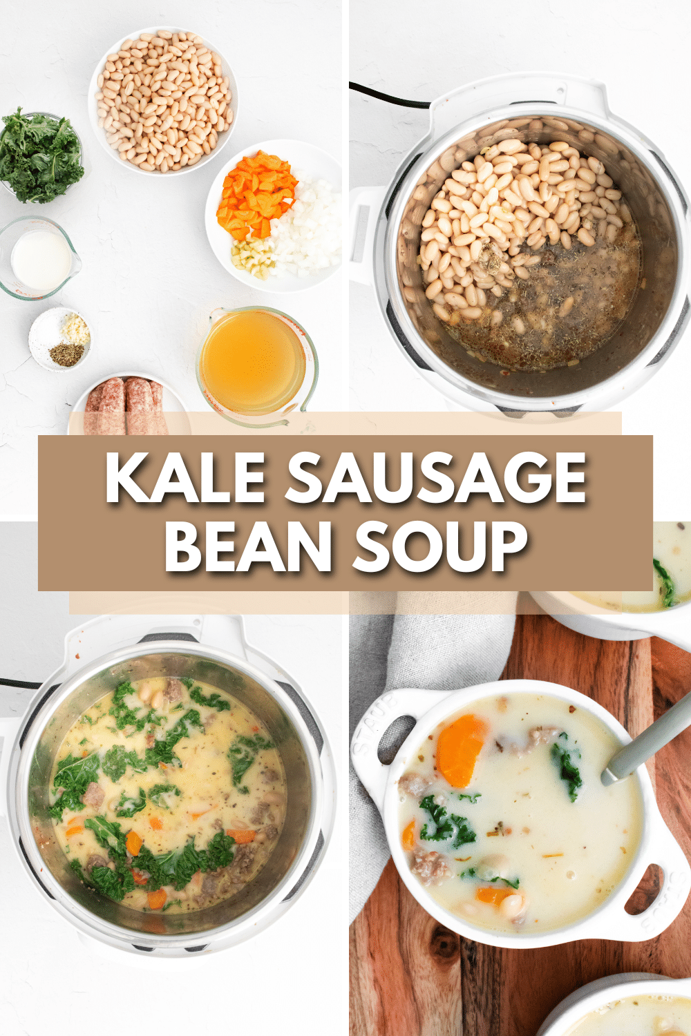 Sausage bean soup with kale made quickly in an instant pot.