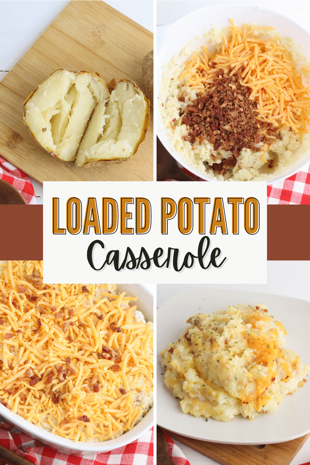 Images of loaded potato casserole.