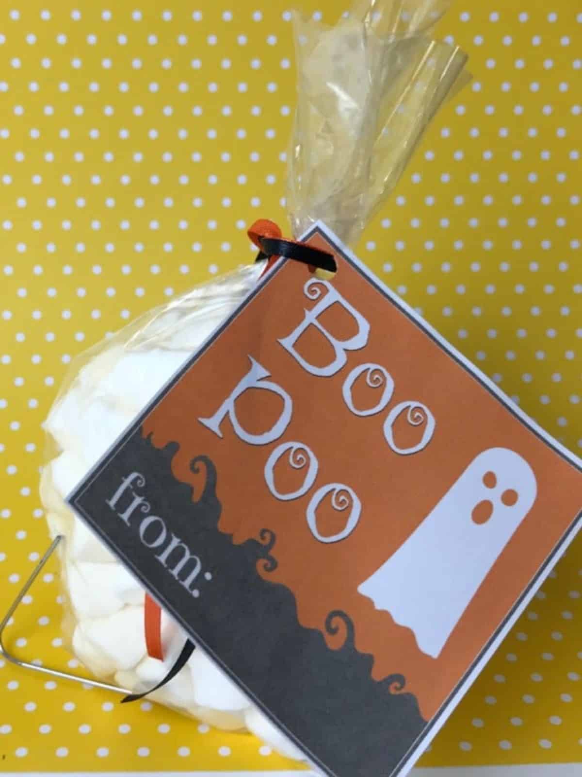 Halloween treat bag with boo poo tag.