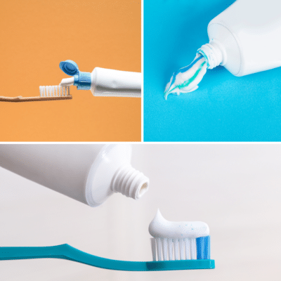Four pictures showcasing the uses of toothpaste.