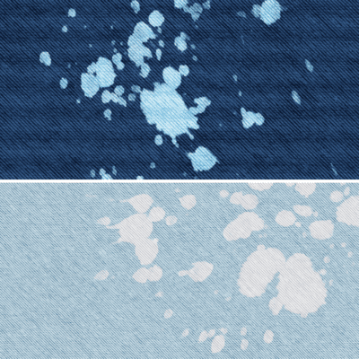 Blue splatters on a white background.