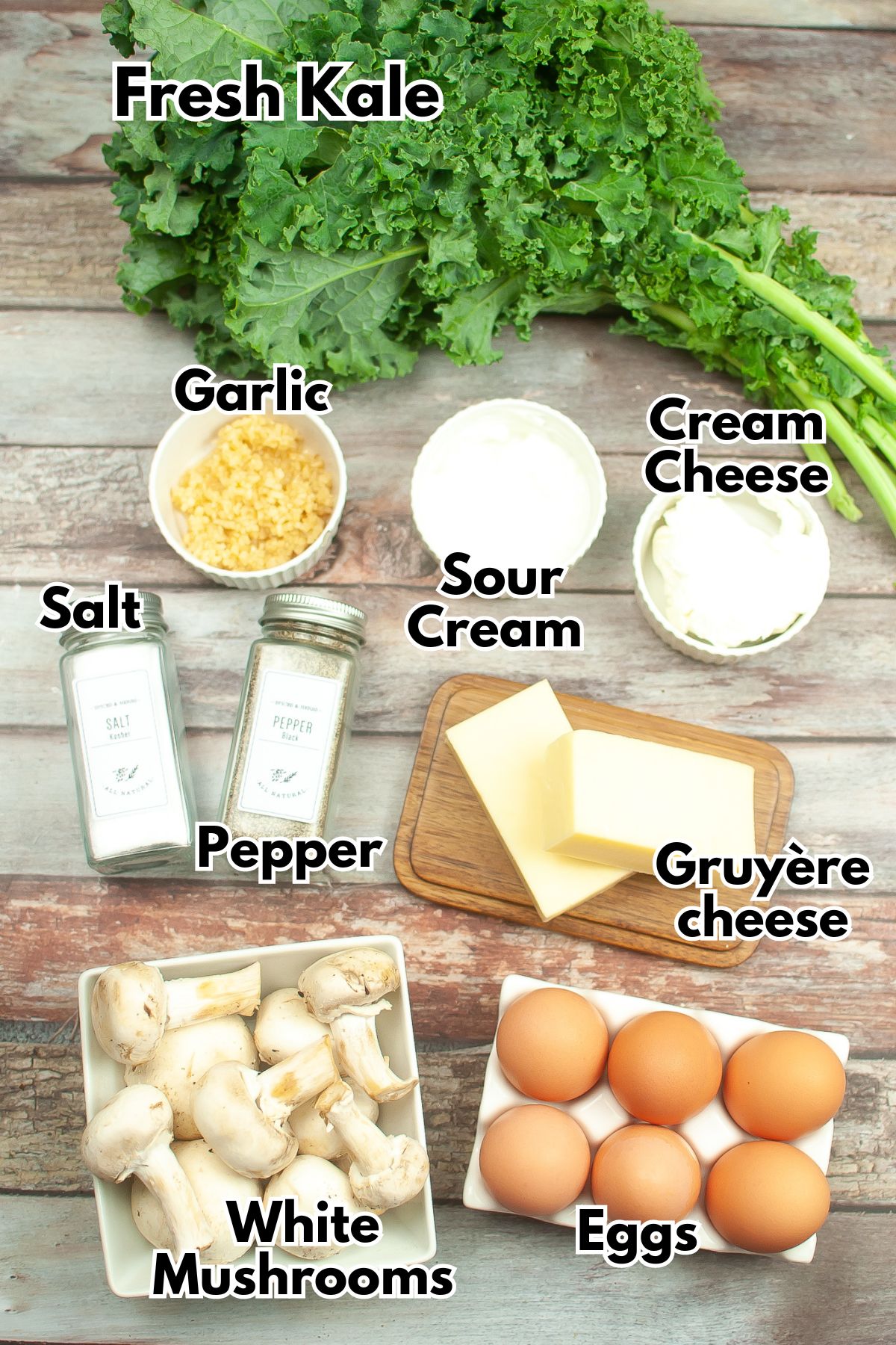 Air Fryer Kale and Mushroom Egg Bites Ingredients.