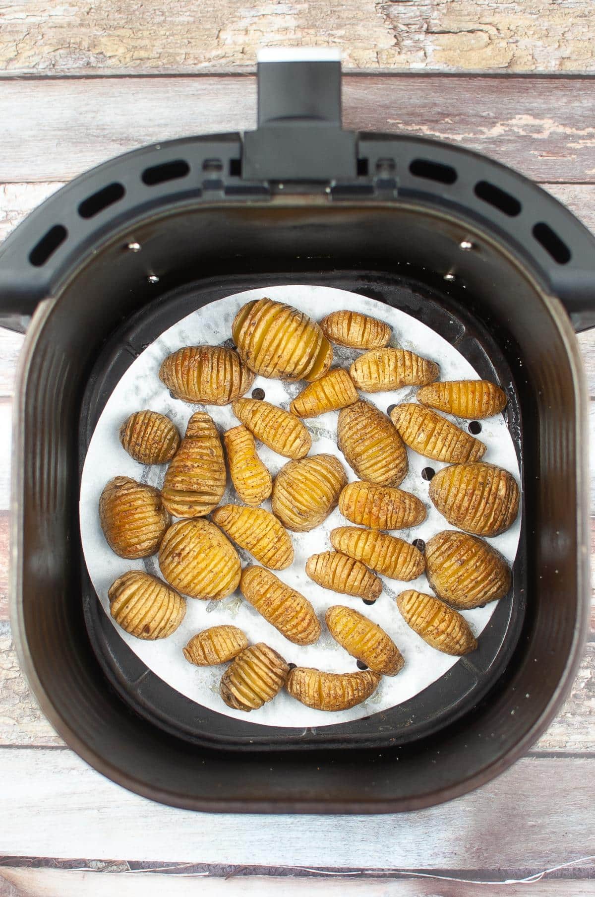 Hasselback potatoes cooked in an air fryer.