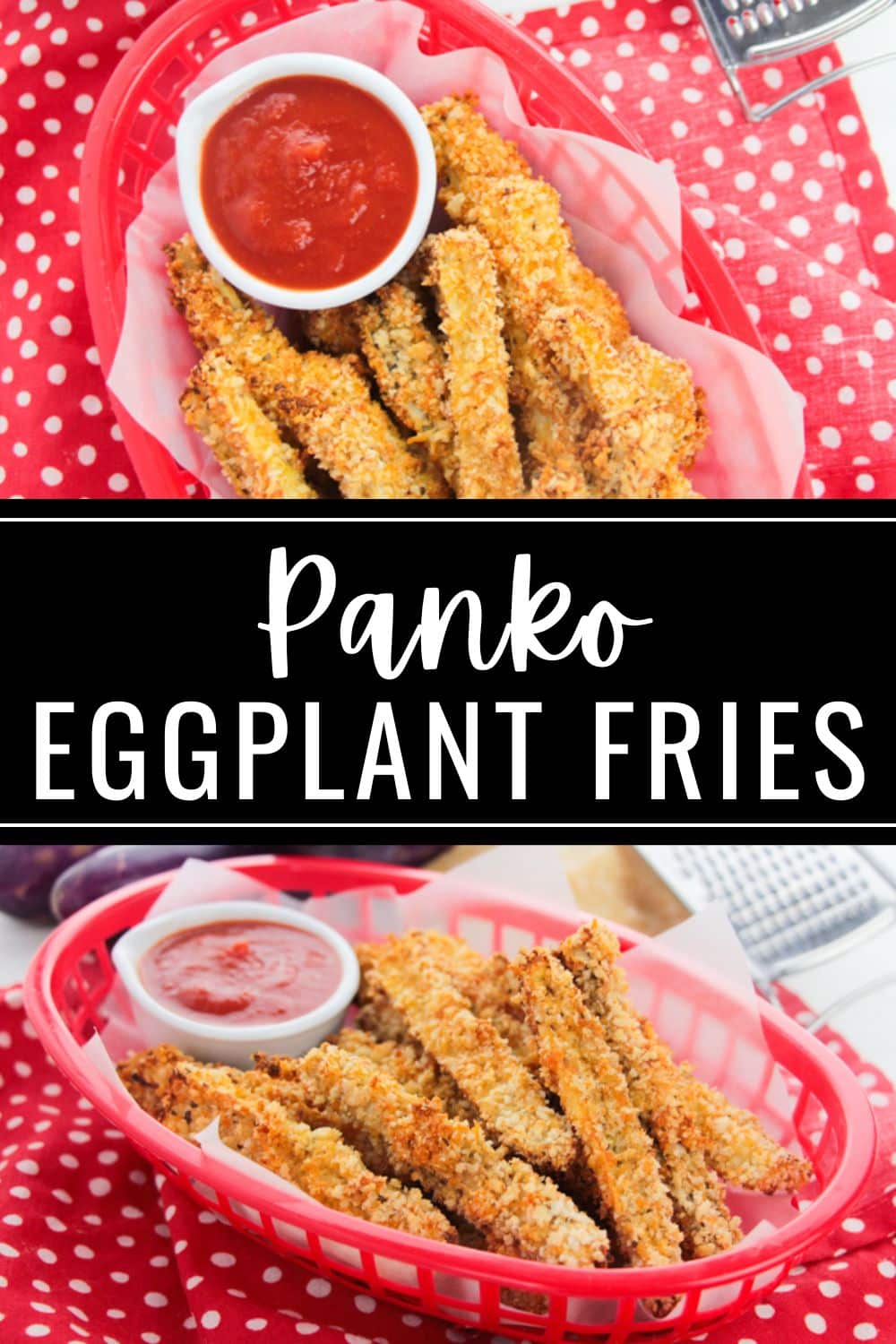 Crispy Panko eggplant fries served in a basket along with a delectable dipping sauce.