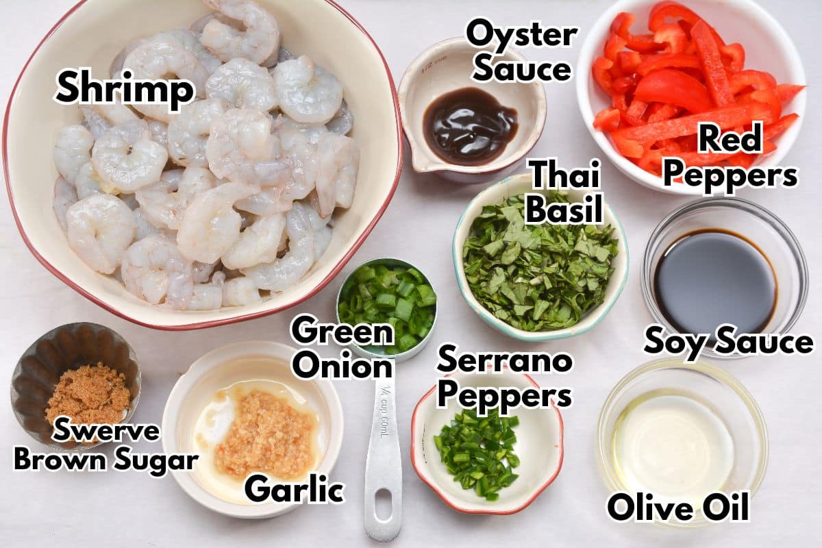 Keto Thai Basil Shrimp ingredients.
