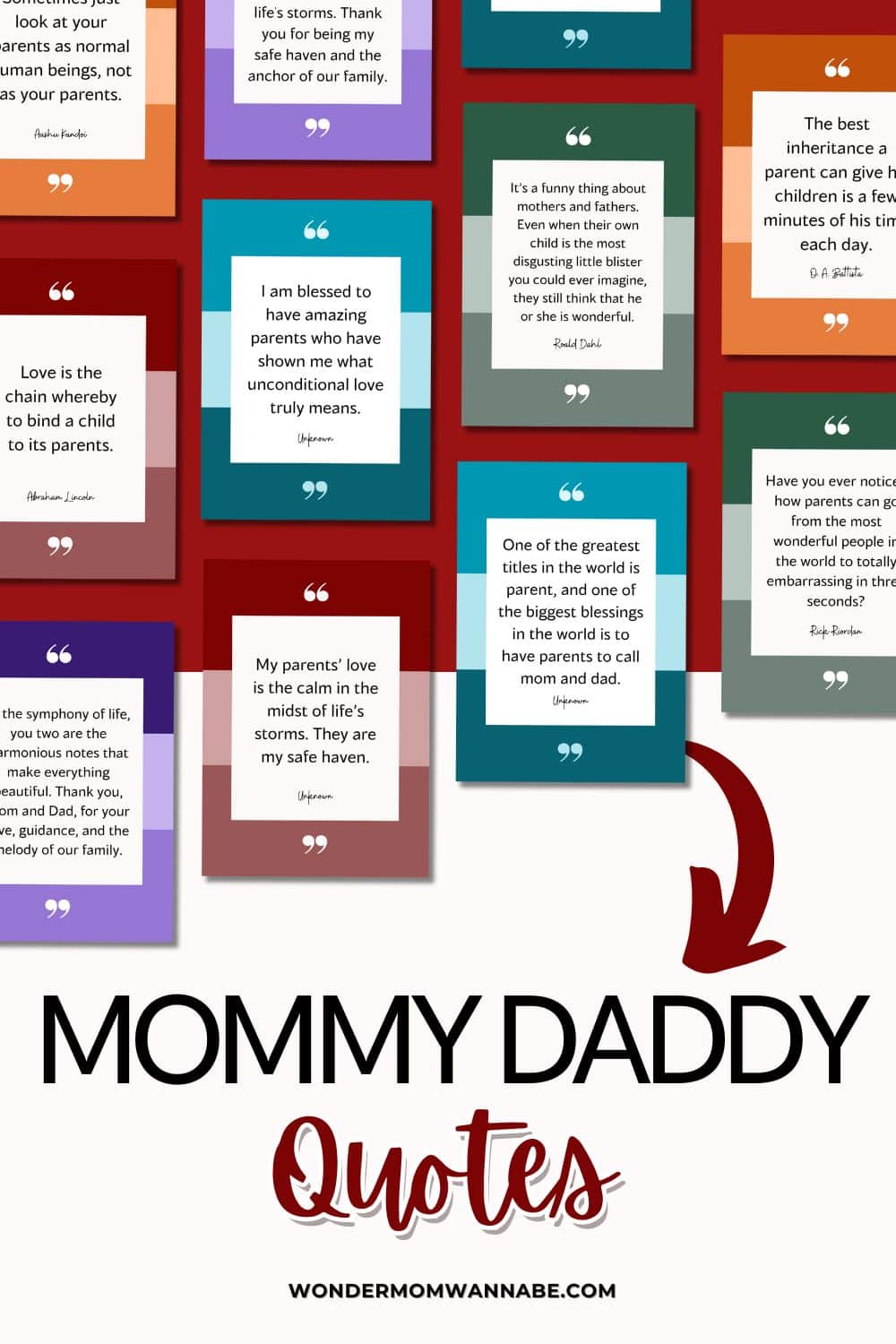 Mommy and daddy quotes on a vibrant red background.