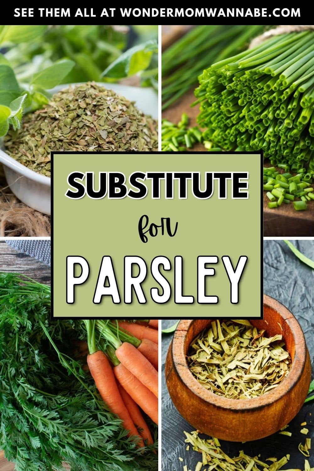 A collage of vegetables with the text parsley alternative.