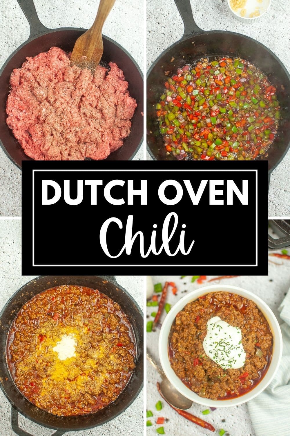 Dutch oven chili cooked in a skillet.