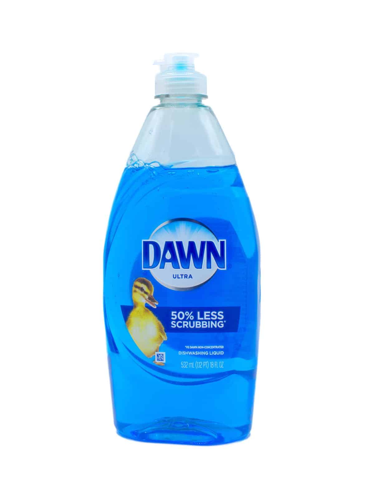 Blue Dawn dishwashing liquid on a white background.