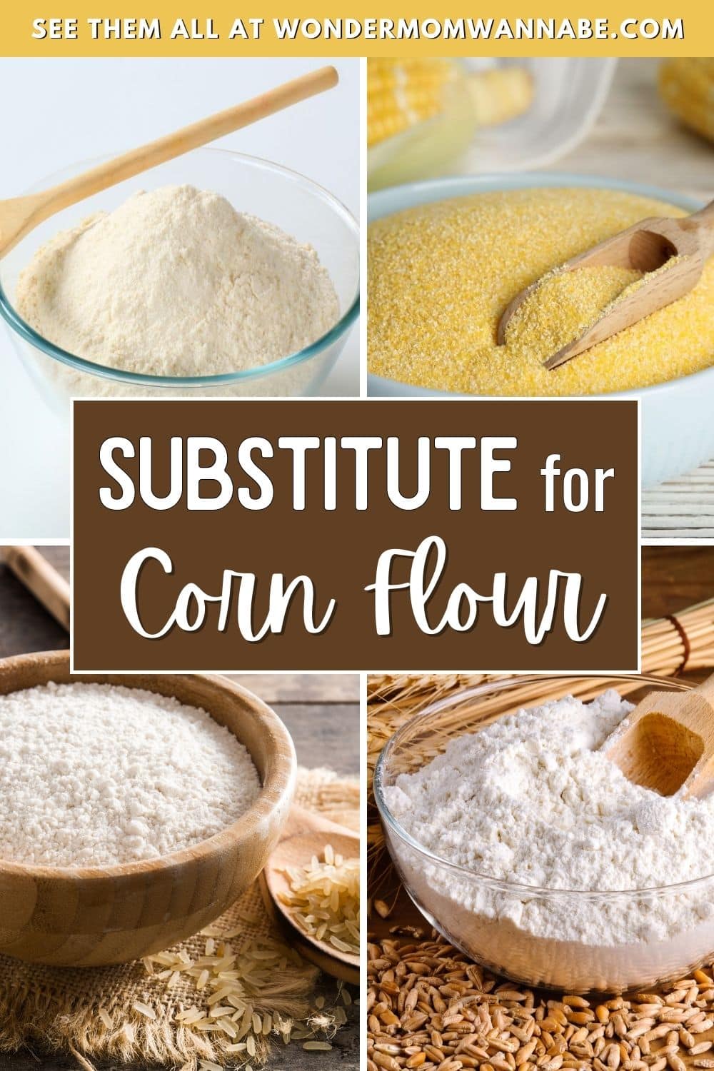 Corn Flour Substitute options displayed in four images.