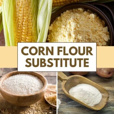 Corn on the cob, Corn Flour Substitute, and alternative flour types labeled as substitutes for corn flour.
