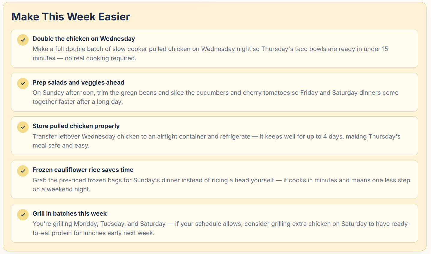 Family Meal Planner cooking tips view